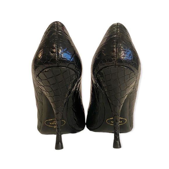 PRADA Croc Embossed Peep Toe Heels, Size 7 - Picture 3 of 7